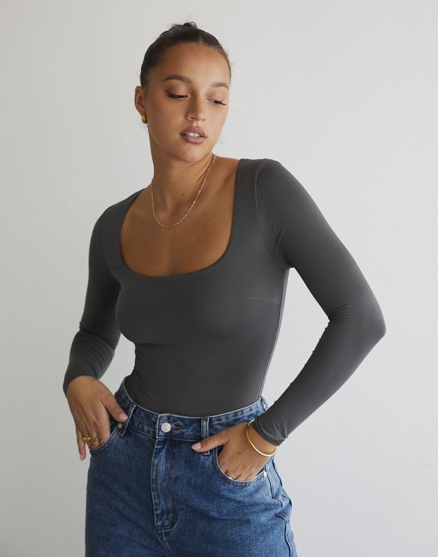 Chance Bodysuit (Slate) - Long Sleeve Bodysuit - Women's Top - Charcoal Clothing