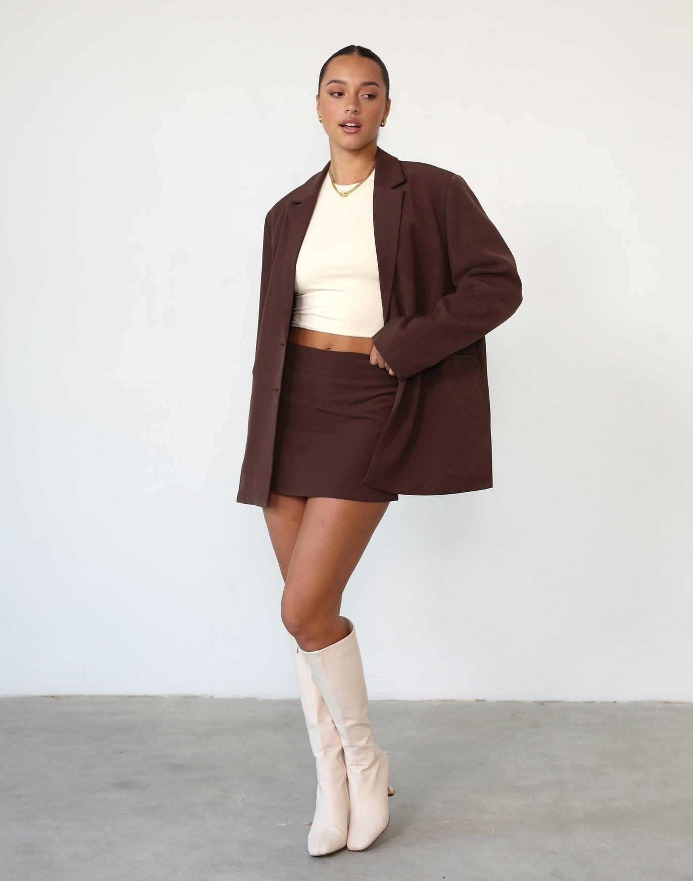 Ashwood Blazer (Cocoa) - Oversized Notched Lapel Blazer - Women's Top - Charcoal Clothing