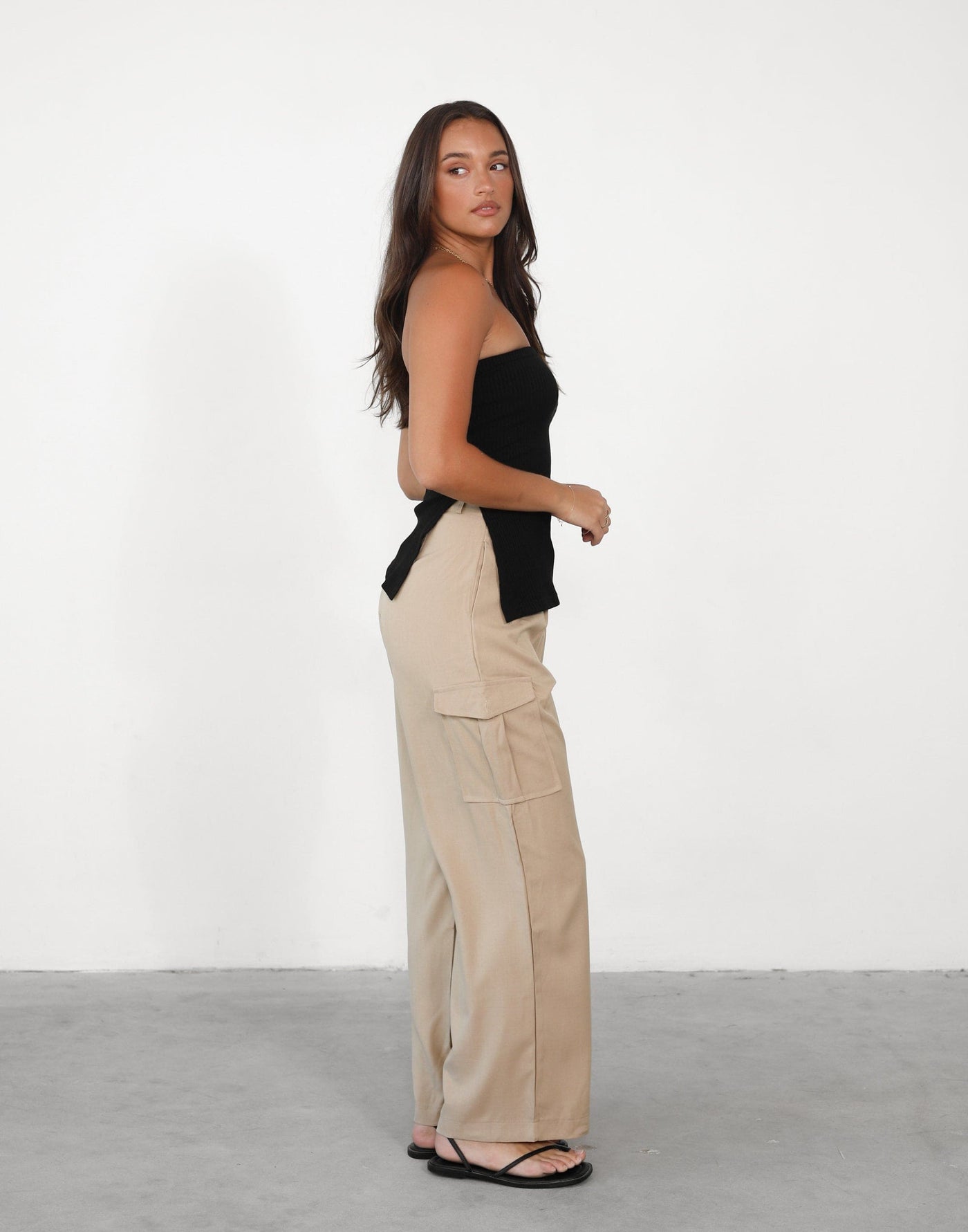 Tifara Pants (Oatmeal) | Cargo Style High Waisted Pants - Women's Pants - Charcoal Clothing
