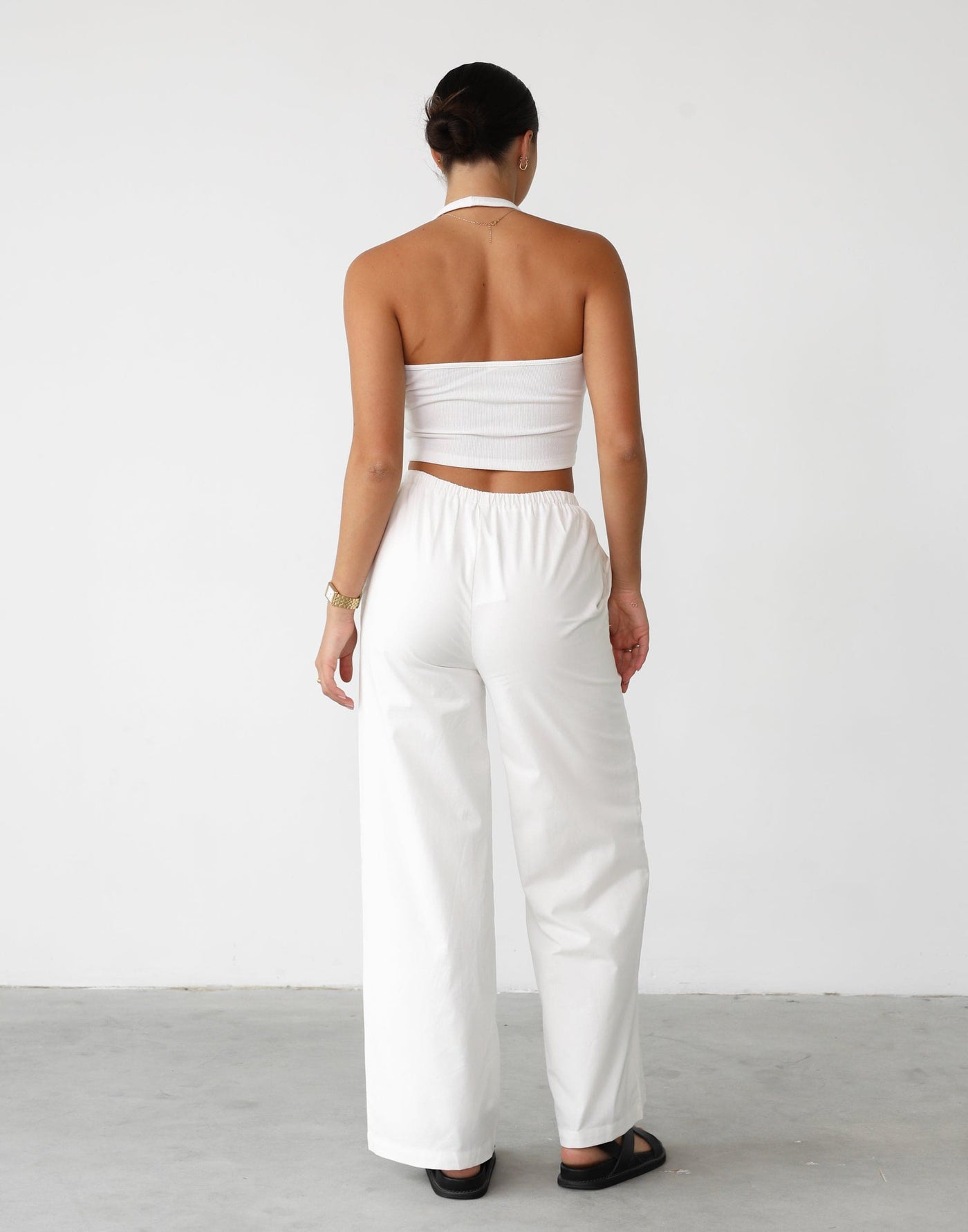 Archie Pants (White) - White Linen Elasticated Tie Up Pants - Women's Pants - Charcoal Clothing