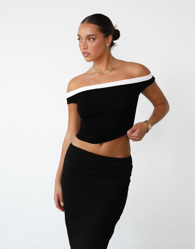 Ari Top (Black) - Contrast Detail Off Shoulder Top - Women's Top - Charcoal Clothing