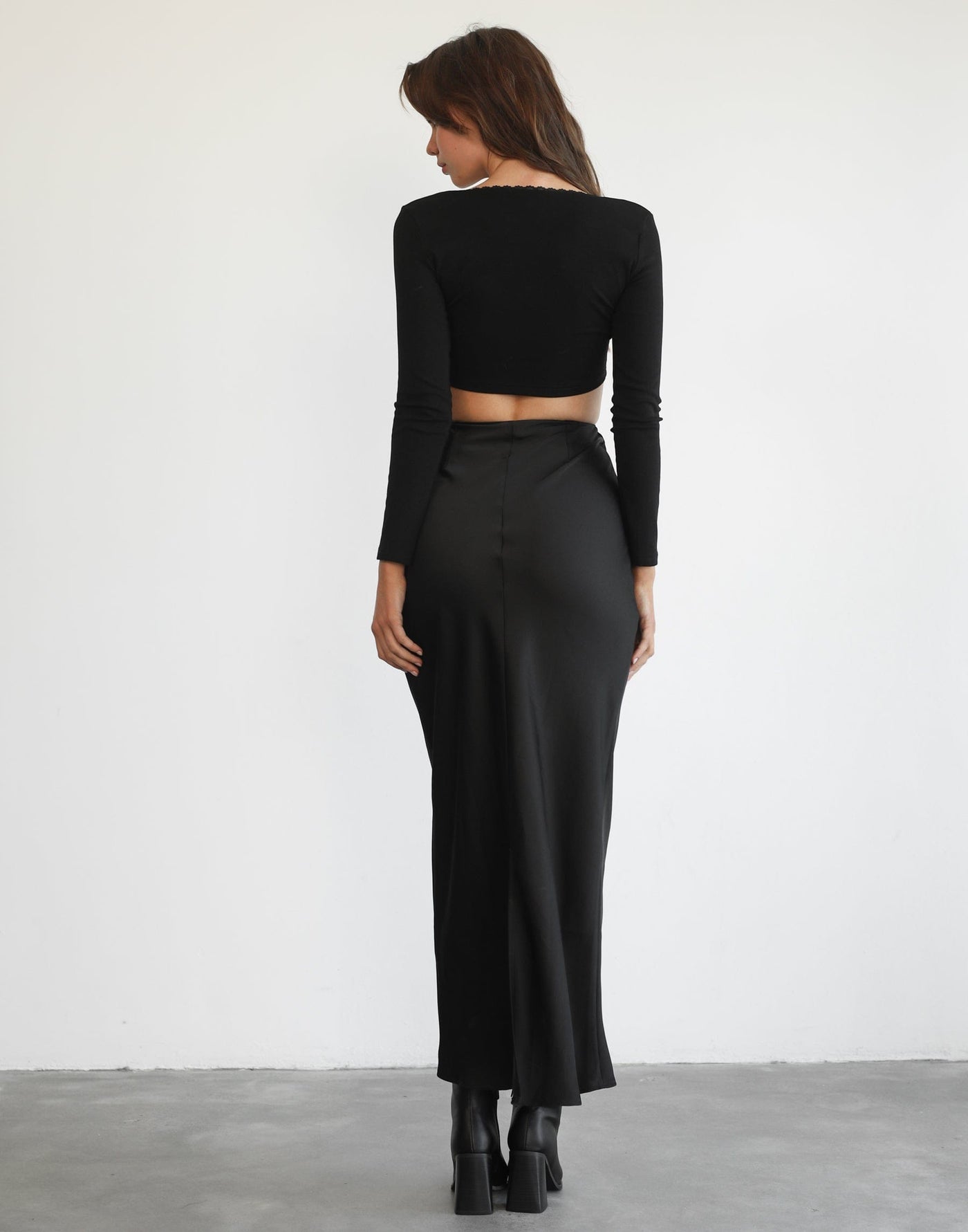 Phena Long Sleeve Top (Black) - Black Long Sleeve Crop Top - Women's Top - Charcoal Clothing
