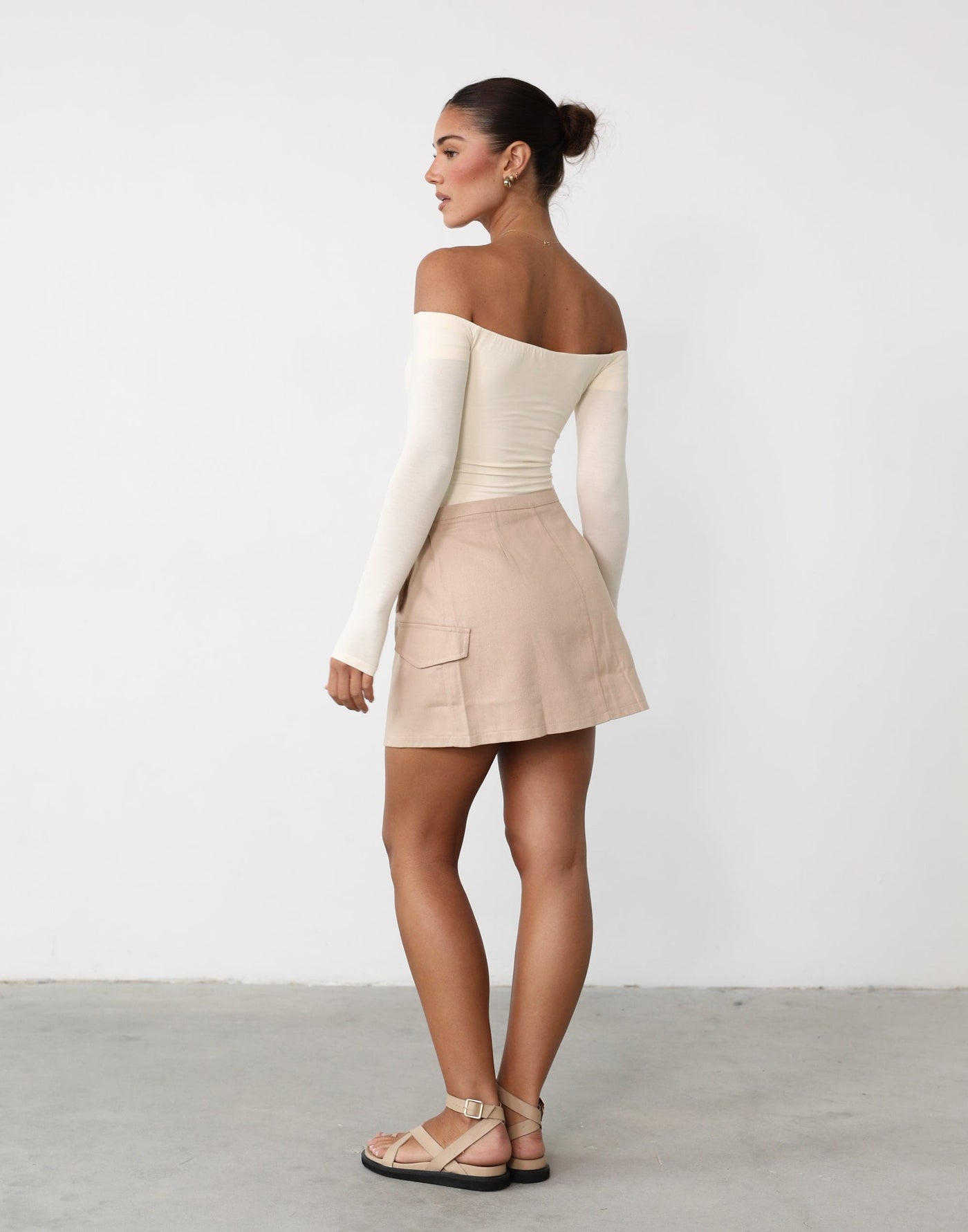 Scottie Mini Skirt (Almond) - Cargo Wrap Around Mini Skirt - Women's Skirt - Charcoal Clothing