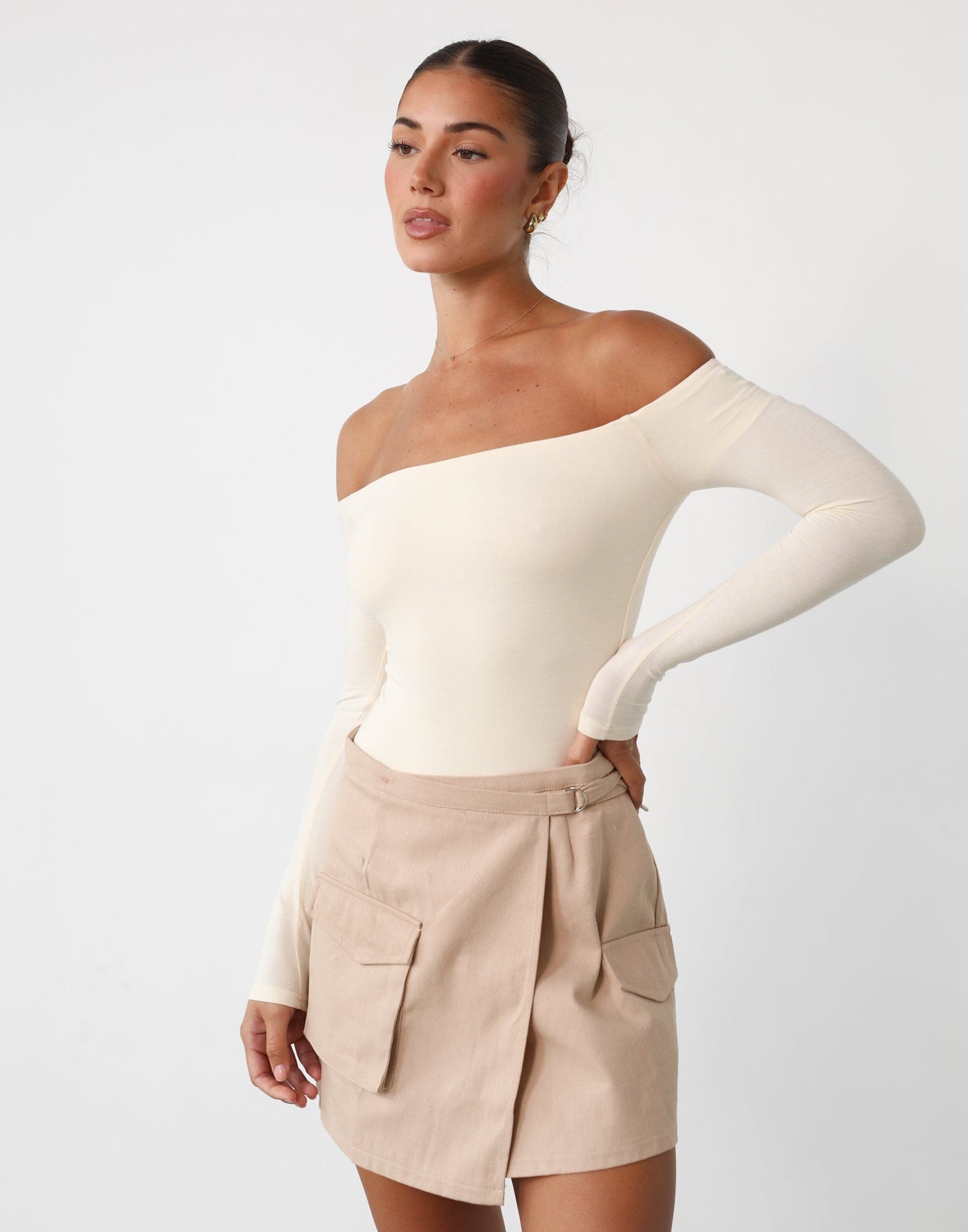 Scottie Mini Skirt (Almond) - Cargo Wrap Around Mini Skirt - Women's Skirt - Charcoal Clothing