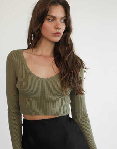 Sammi Long Sleeve Top (Olive) - Olive Long Sleeve Top - Women's Top - Charcoal Clothing