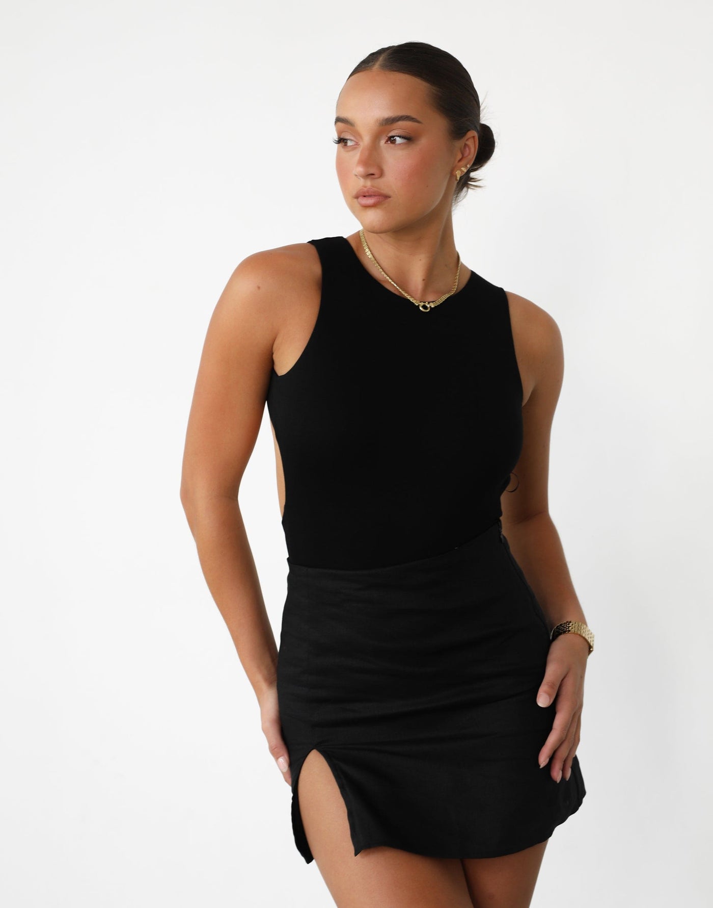 Graceful Mini Skirt (Black) - Linen High Rise Mini Skirt - Women's Skirt - Charcoal Clothing