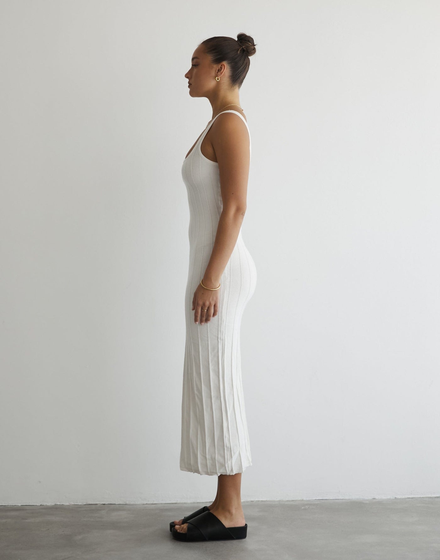 Ephemeral Maxi Dress (Cream) - Cream Ribbed Knit Maxi Dress - Women's Dress - Charcoal Clothing