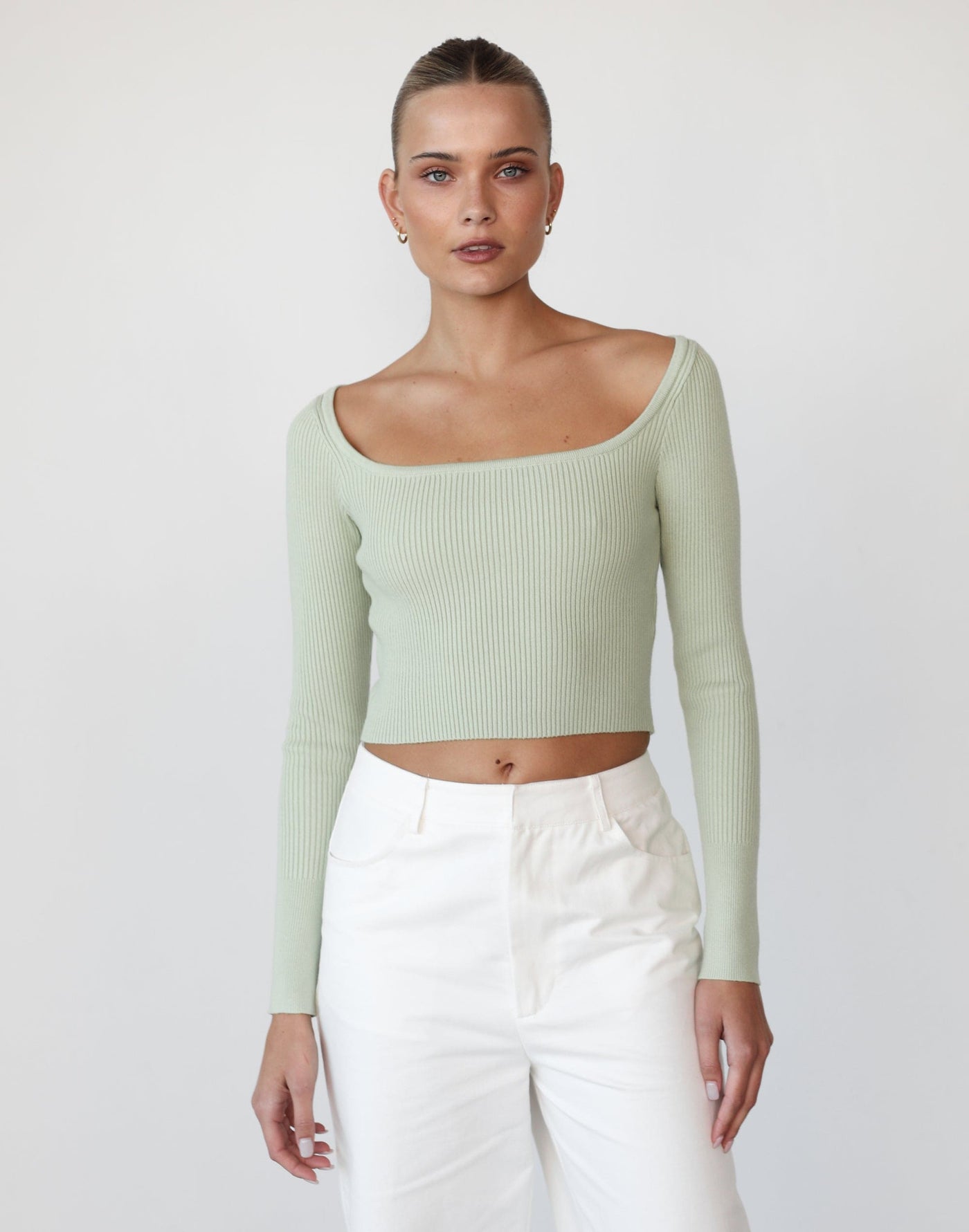 Self Control Knit Top (Sage) - Long Sleeved Crop Top - Women's Top - Charcoal Clothing