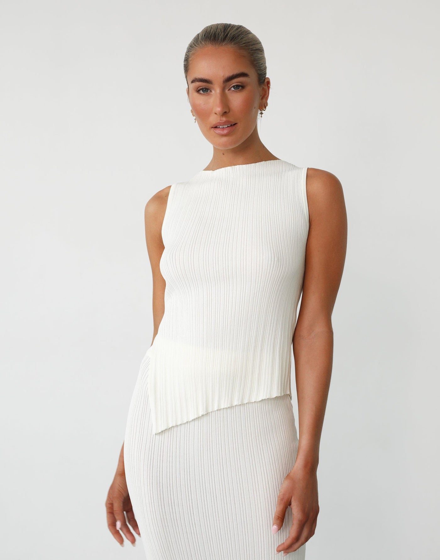 Kienna Maxi Skirt (White) - Ribbed Elasticated Waist Maxi Skirt - Women's Skirt - Charcoal Clothing