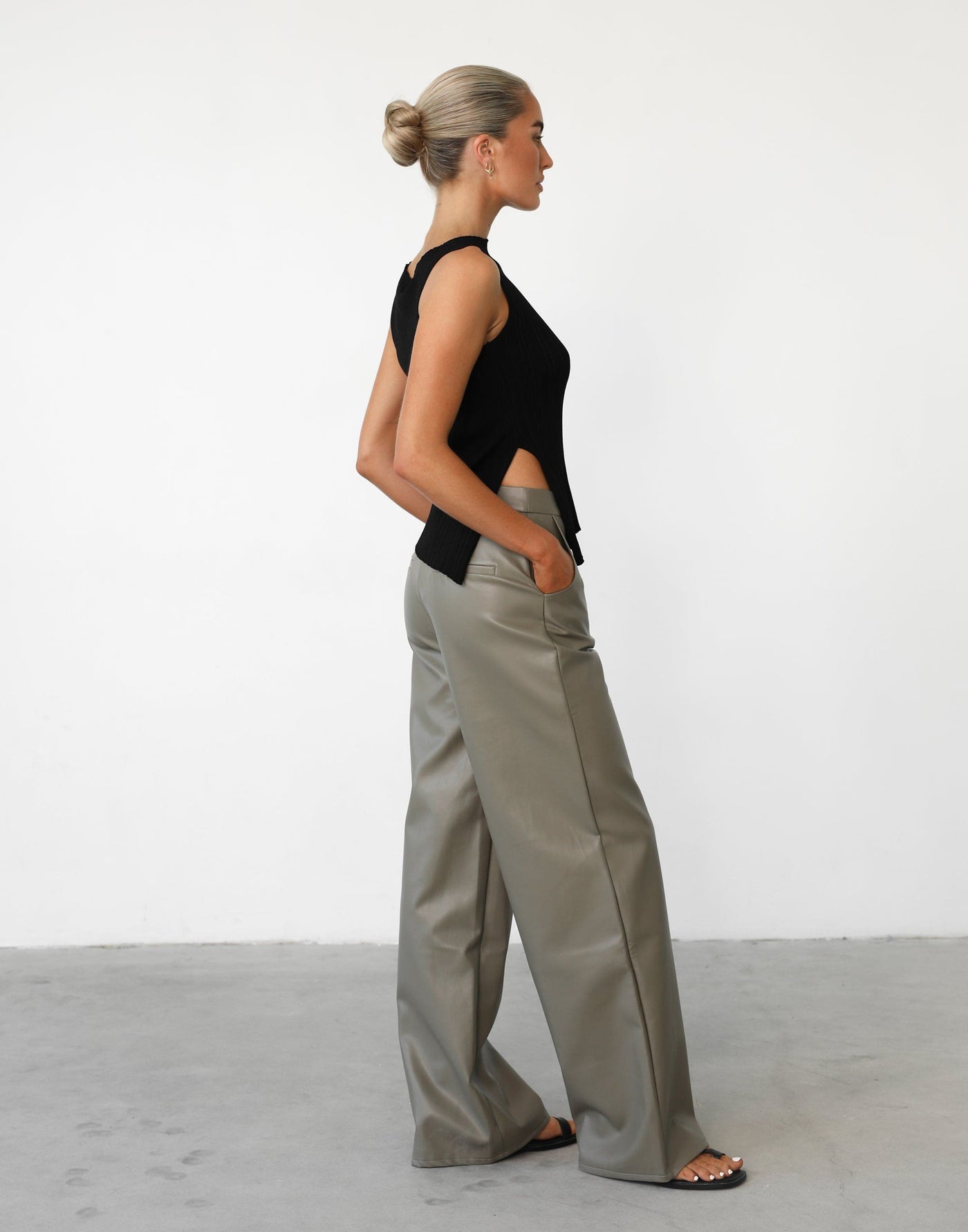Raven Pants (Tea Leaf) - Faux Leather High Waisted Pants - Women's Pants - Charcoal Clothing