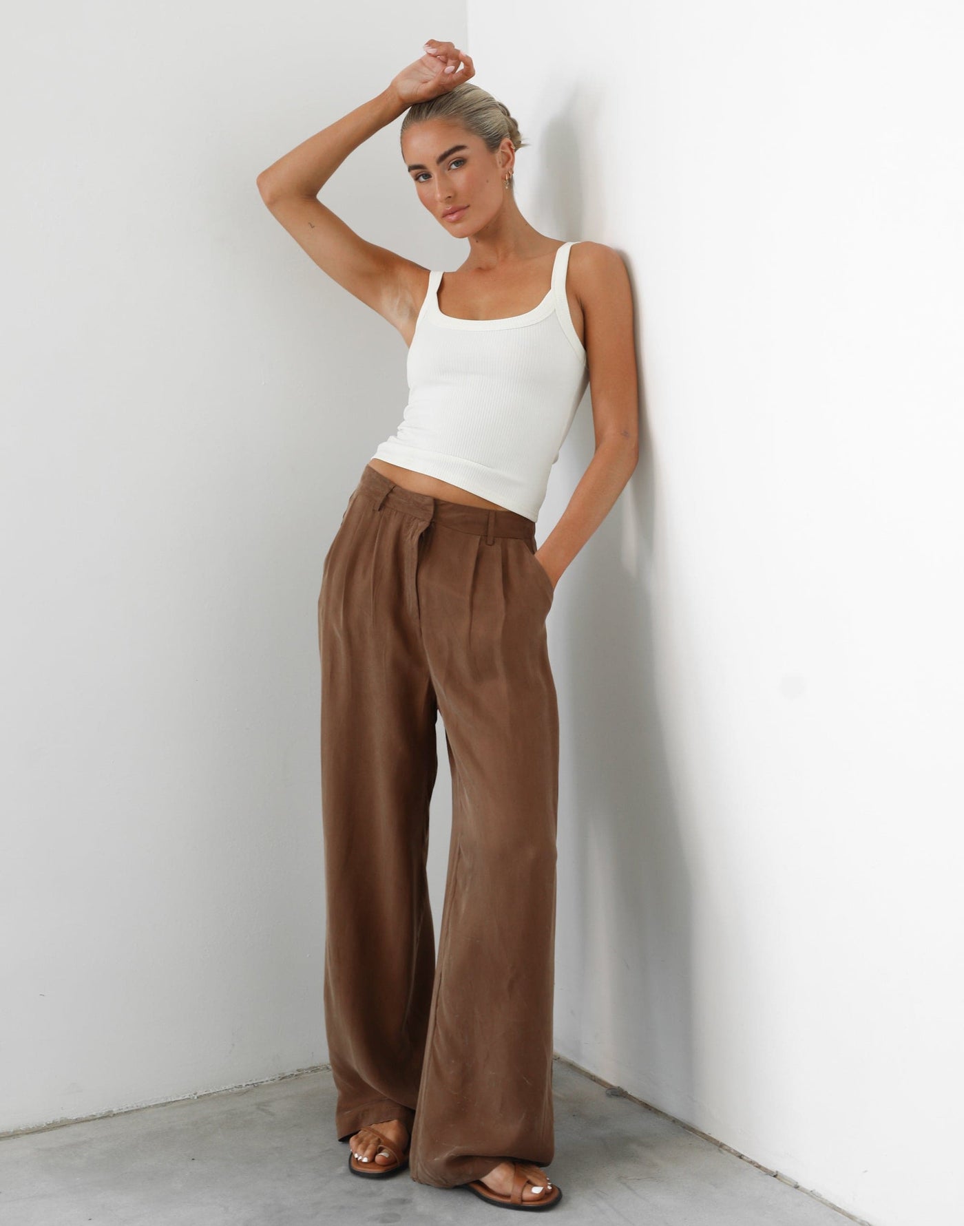 Ranna Pants (Mocha) - Mid Rise Relaxed Fit Wide Leg Pant - Women's Pants - Charcoal Clothing
