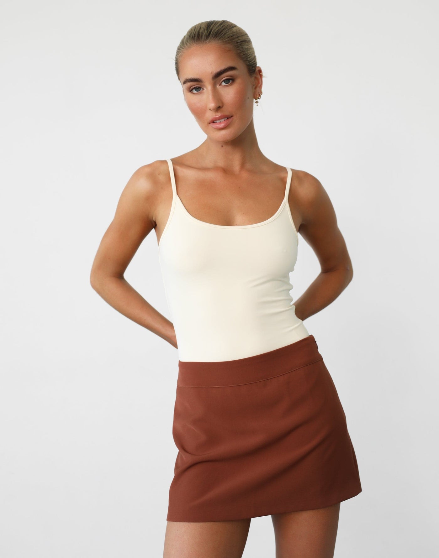 Leia Bodysuit (Cream) - Bodycon Thin Strap Bodysuit - Women's Top - Charcoal Clothing