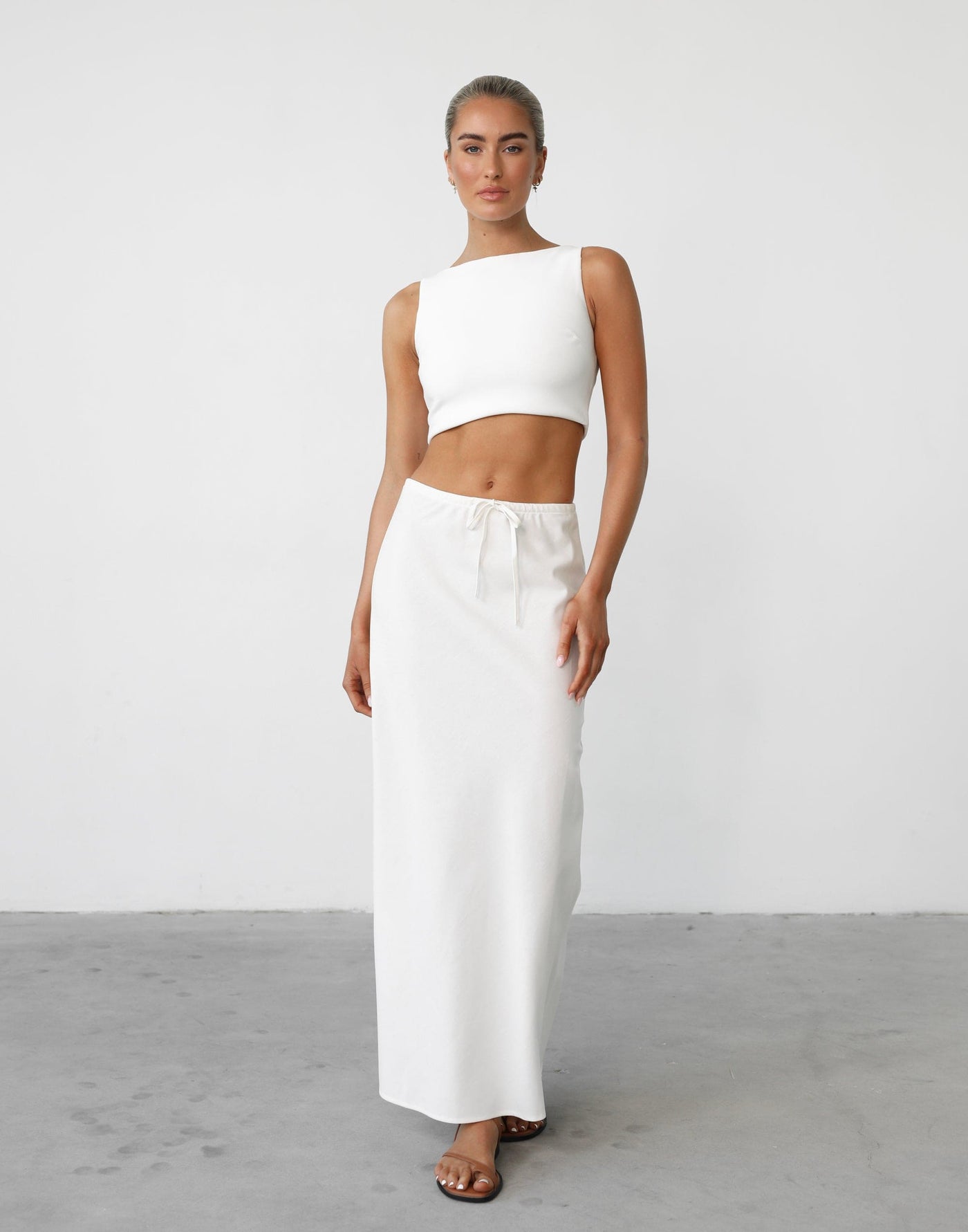 Darna Maxi Skirt (White) - Adjustable Waist Linen Maxi Skirt - Women's Skirt - Charcoal Clothing