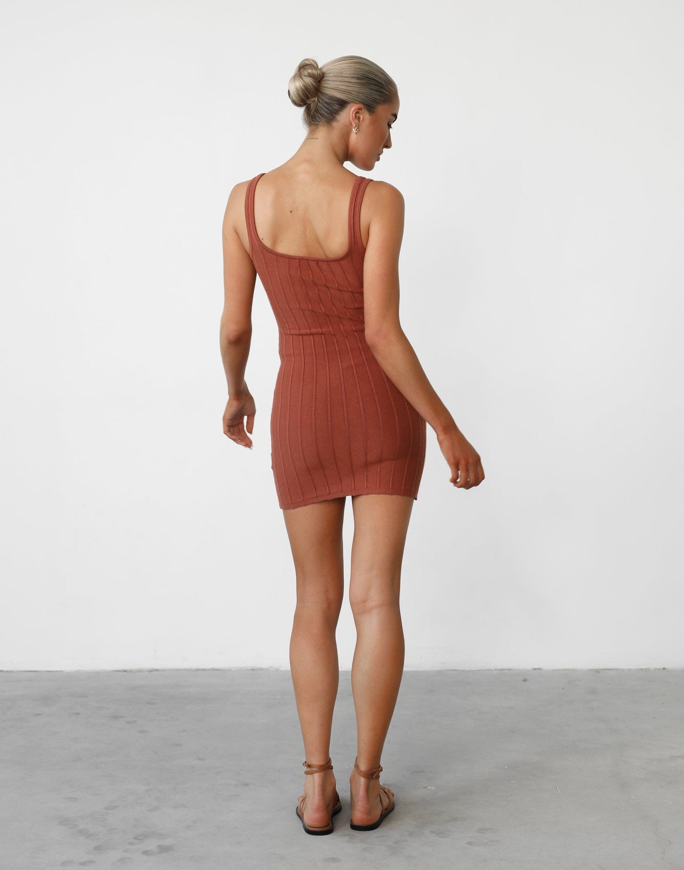 Ephemeral Mini Dress (Clay) - Ribbed Knit Mini Dress - Women's Dress - Charcoal Clothing