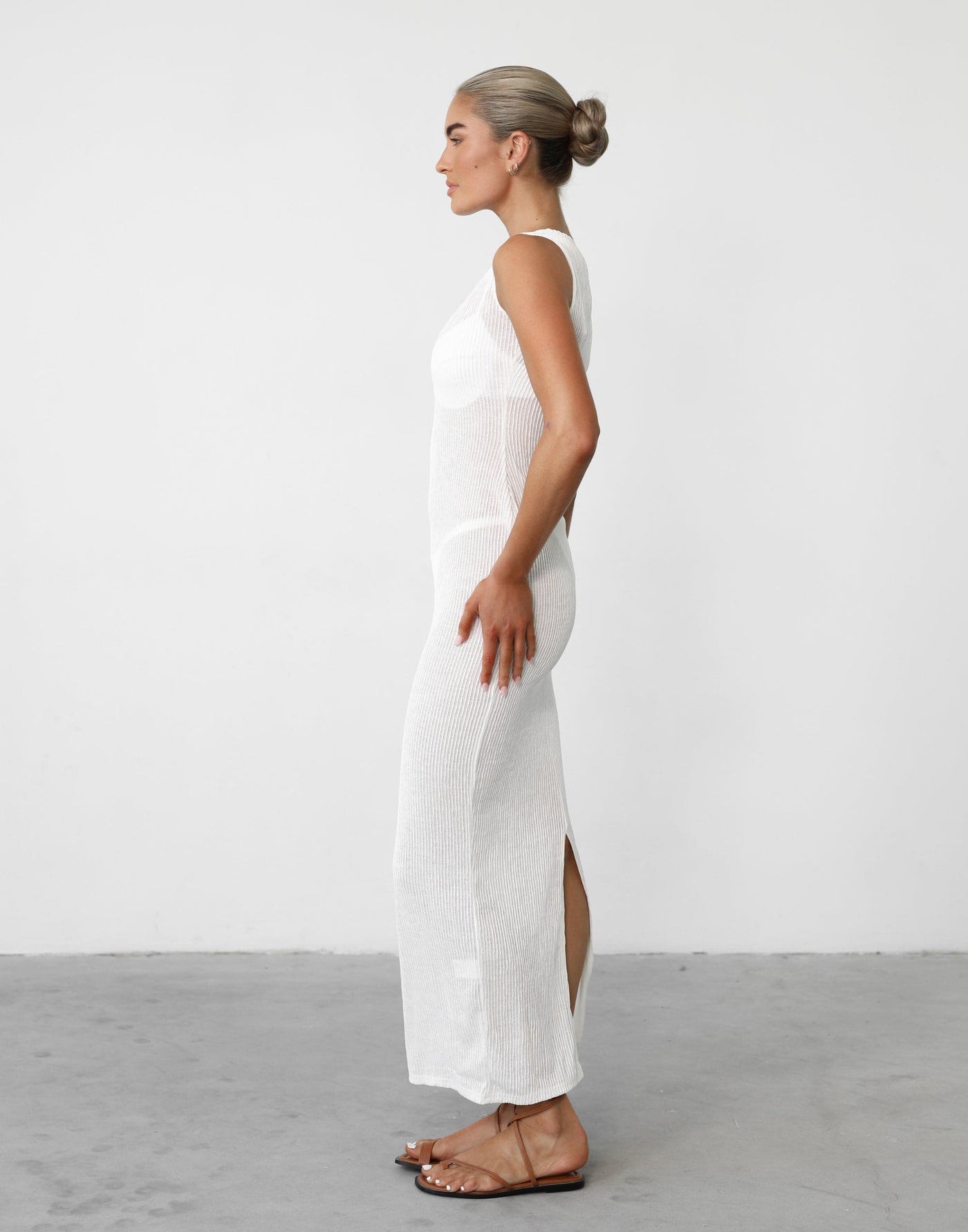 Kinetic Maxi Dress (White) - Sheer Ribbed Maxi Dress - Women's Dress - Charcoal Clothing