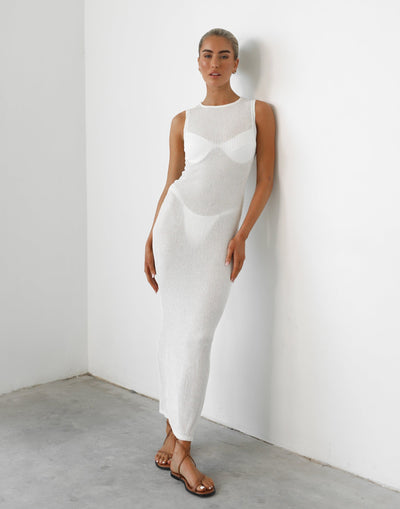 Kinetic Maxi Dress (White) - Sheer Ribbed Maxi Dress - Women's Dress - Charcoal Clothing