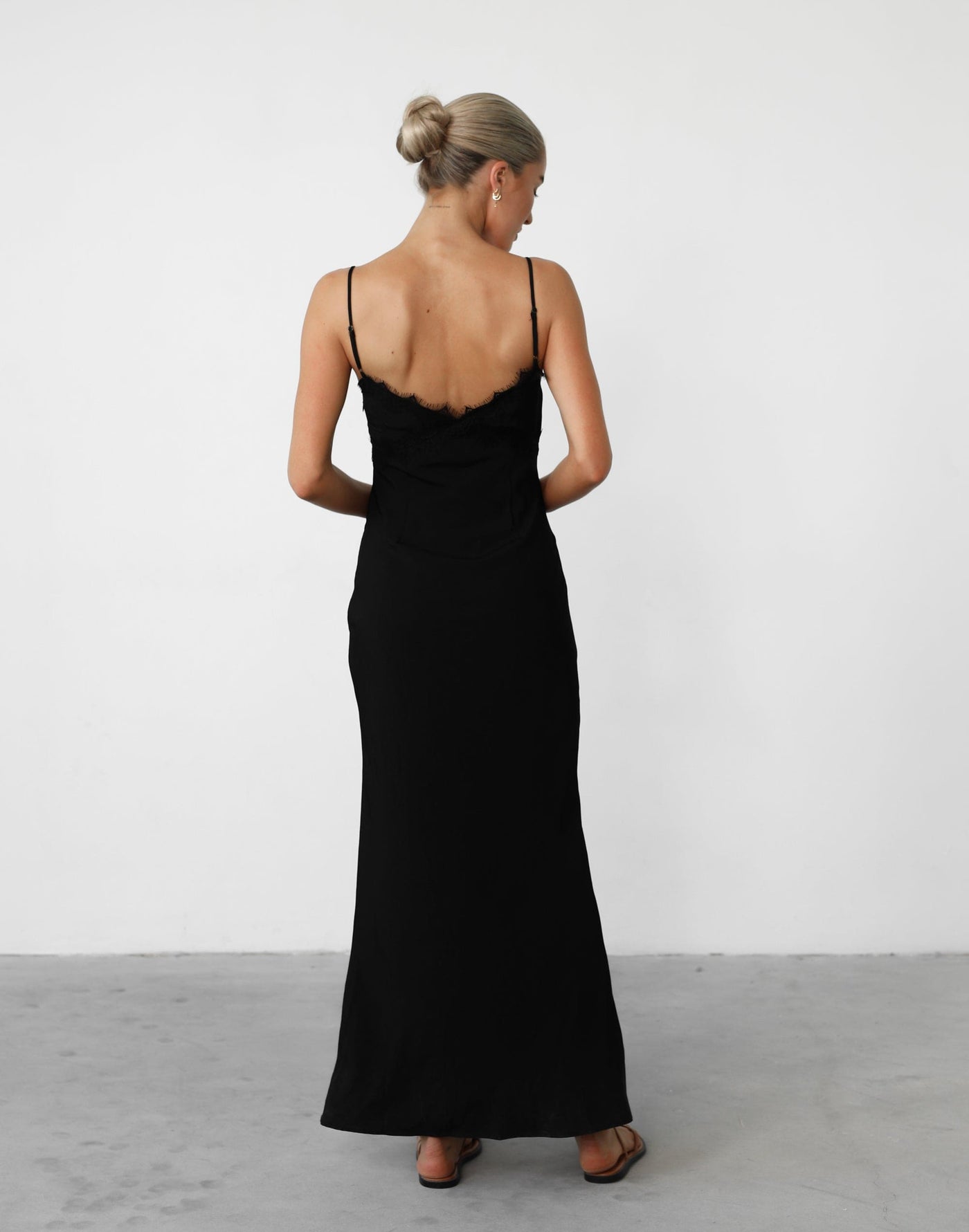 Every Time Maxi Dress (Black) - Lace Detail Satin Maxi Dress - Women's Dress - Charcoal Clothing