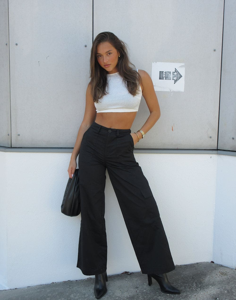 Spencer Cargo Pants (Black) - High Waisted Straight Wide Leg Cargo Pants - Women's Pants - Charcoal Clothing