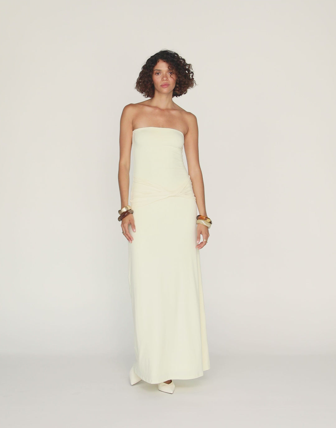 Edela Maxi Dress (Butter) | CHARCOAL Exclusive - Twisted Front Detail  Bodycon Maxi
