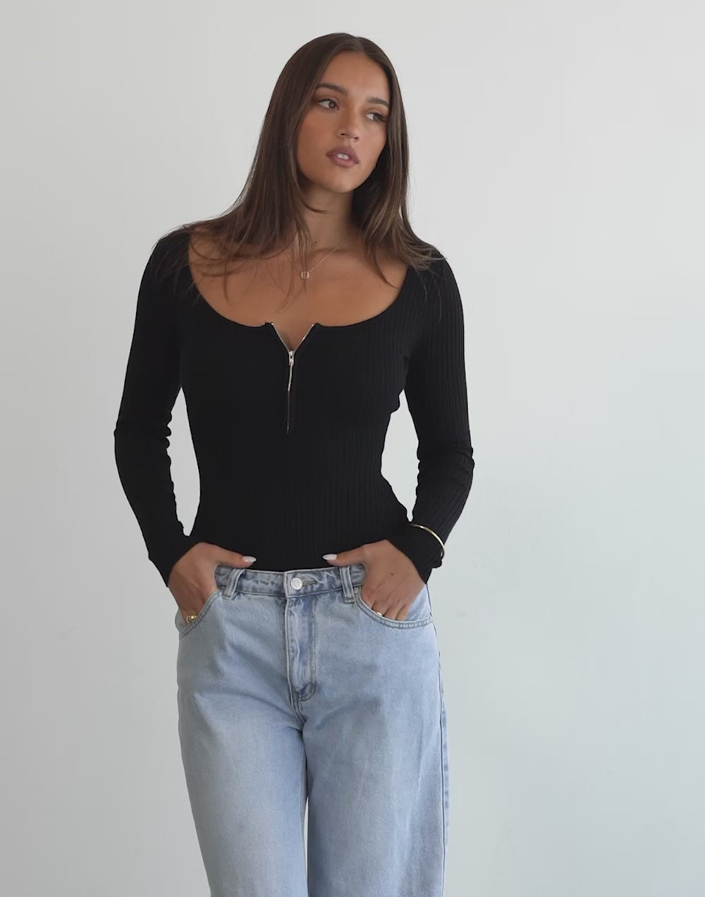 Jhene Long Sleeve Bodysuit (Black)
