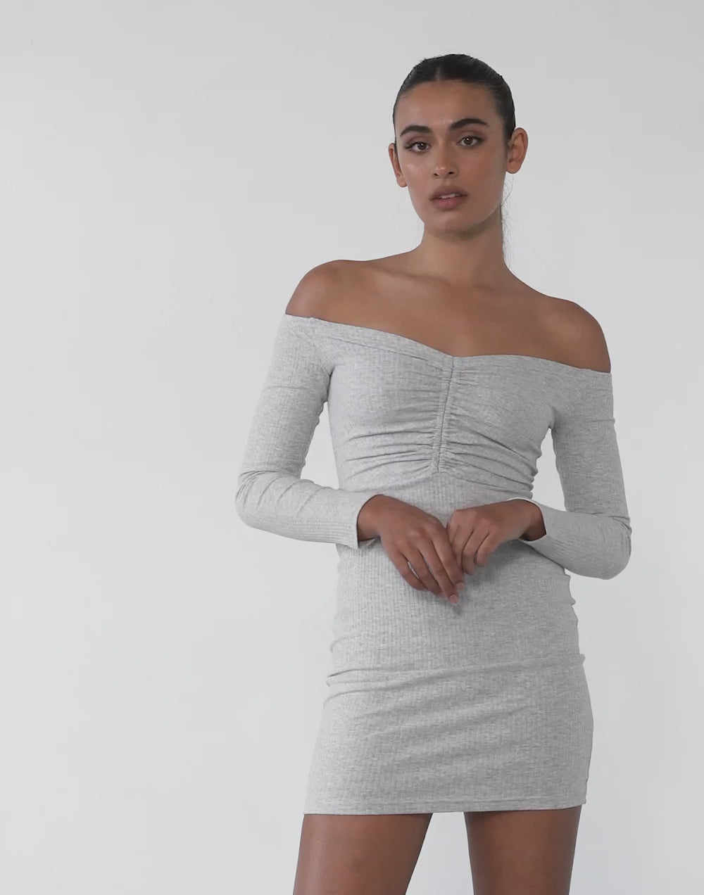 Becky Long Sleeve Mini Dress (Grey)