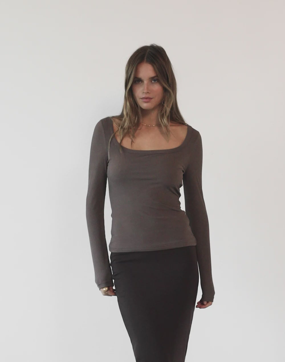 Candice Long Sleeve Top (Brown)