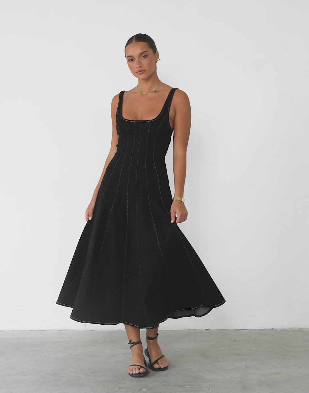 Kella Denim Maxi Dress (Black)