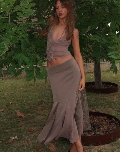 Rose Maxi Skirt (Ash) - By Lioness - Pleated Detail Low Rise Maxi Skirt - Women's Skirt - Charcoal Clothing