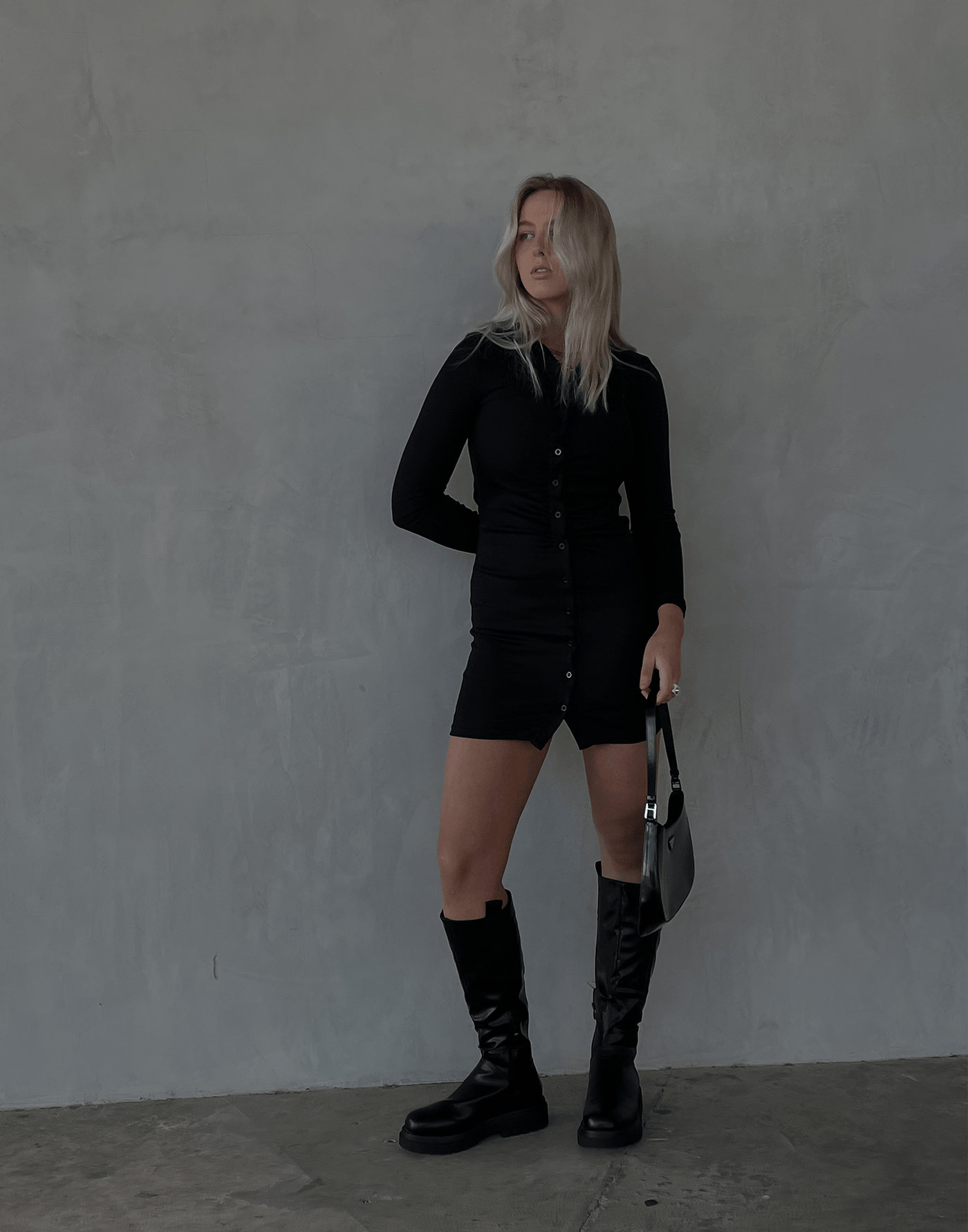 Jordie Mini Dress (Black) - Collared Long Sleeve Mini Dress - Women's Dress - Charcoal Clothing