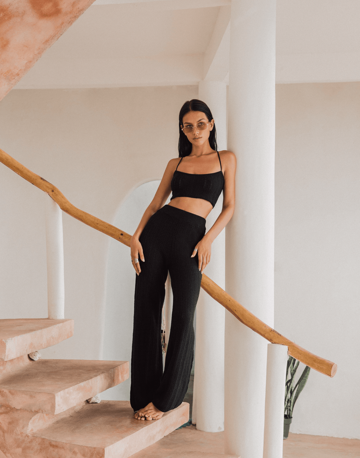 Kyla Knit Crop Top (Black) - High Waisted Knit Pants - Women's Top - Charcoal Clothing