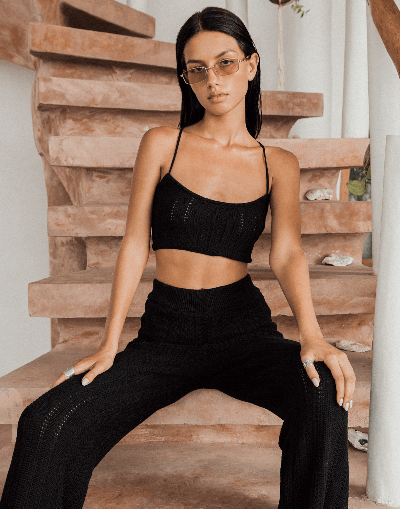 Kyla Knit Crop Top (Black) - High Waisted Knit Pants - Women's Top - Charcoal Clothing