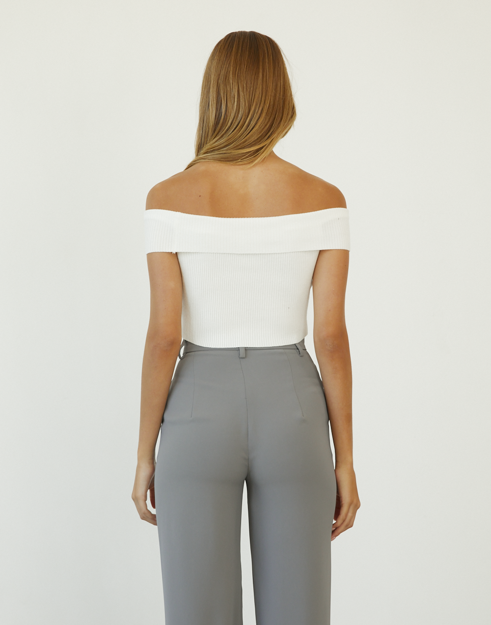 Kallista Crop Top (White) - Off The Shoulder Crop Top - Women's Top - Charcoal Clothing