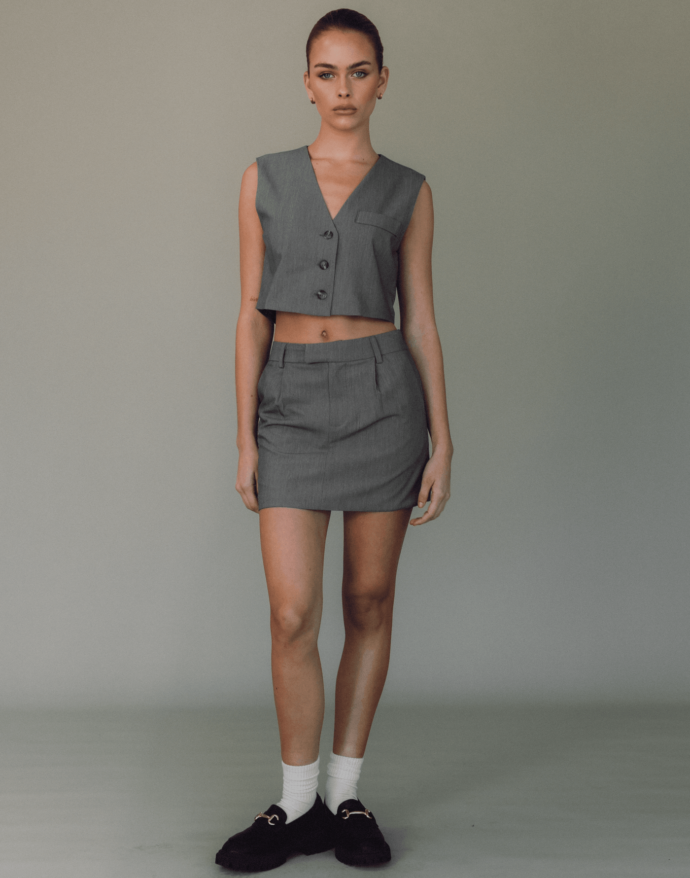 Sidewalk Mini Skirt (Grey) - Tailored Mini Skirt - Women's Skirt - Charcoal Clothing