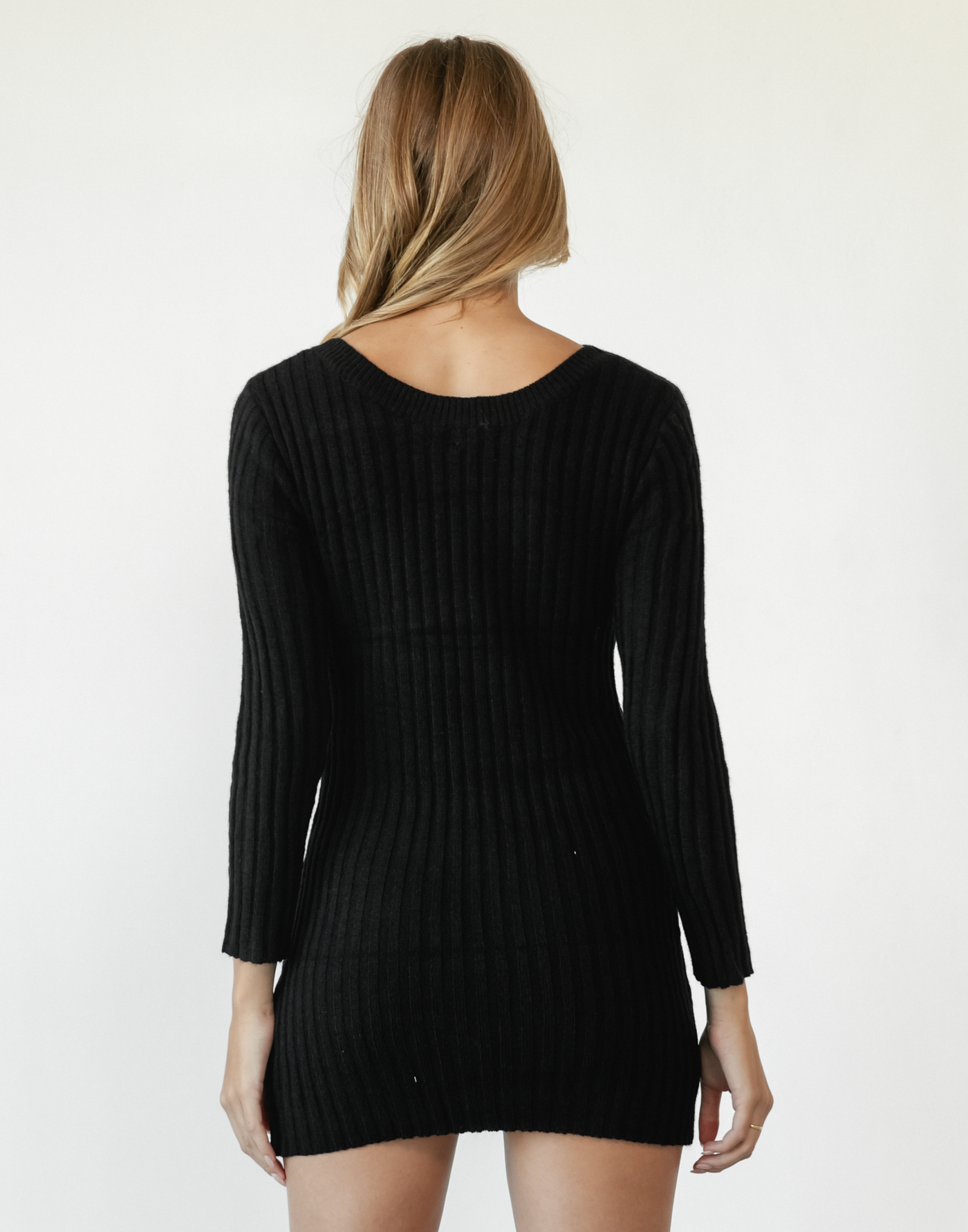 Brinnley Long Sleeve Mini Dress (Black) - Knit Long Sleeve Mini Dress - Women's Dress - Charcoal Clothing