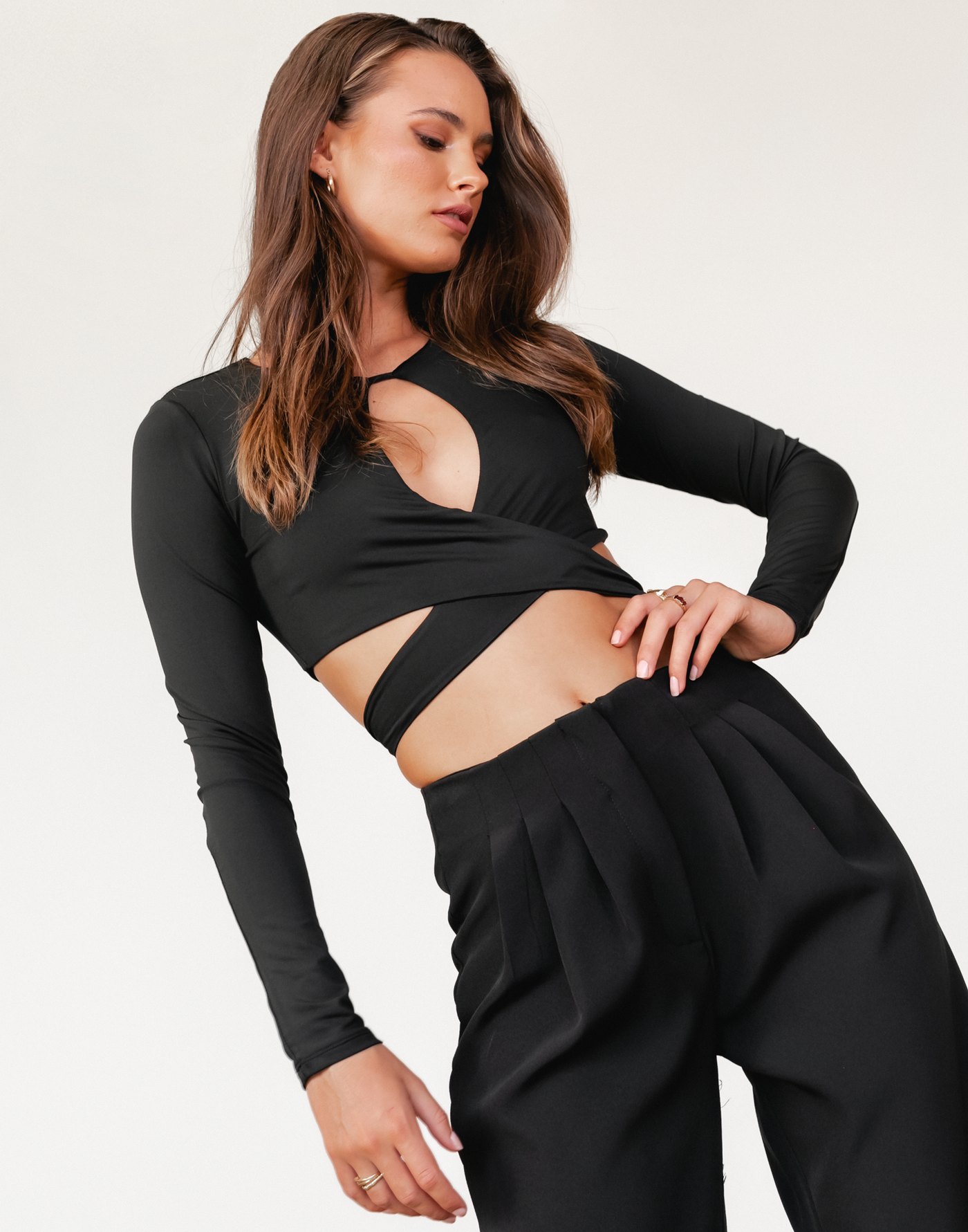 Kimberly Crop Top (Black) - Long Sleeve Crop - Women's Top - Charcoal Clothing