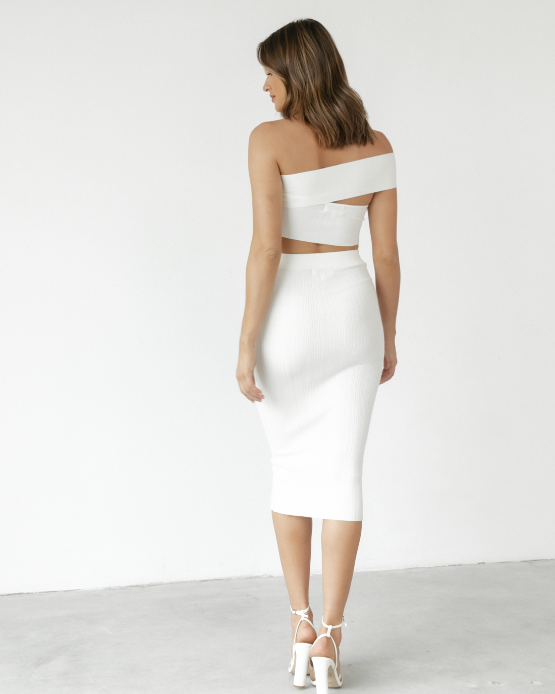 Paterson Midi Skirt (White) - White Ribbed Midi Skirt - Women's Skirts - Charcoal Clothing