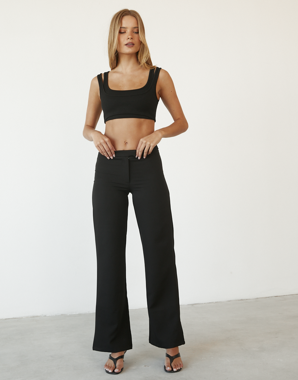 Kemble Crop Top (Black) - Double Layered Crop Top - Women's Top - Charcoal Clothing