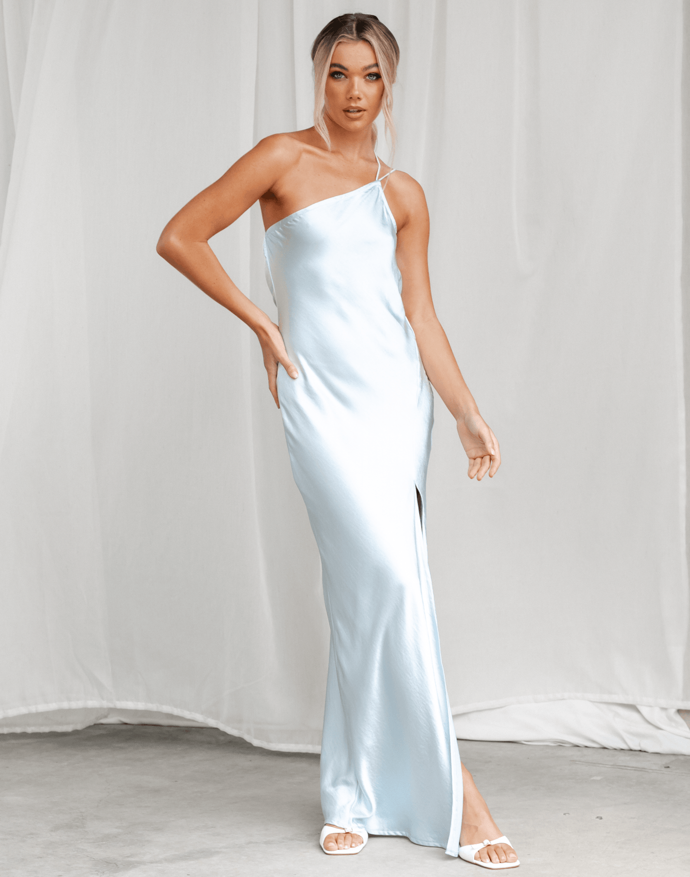 Taliah Maxi Dress (Blue) - Light Blue Silky Maxi Dress - Women's Dress - Charcoal Clothing