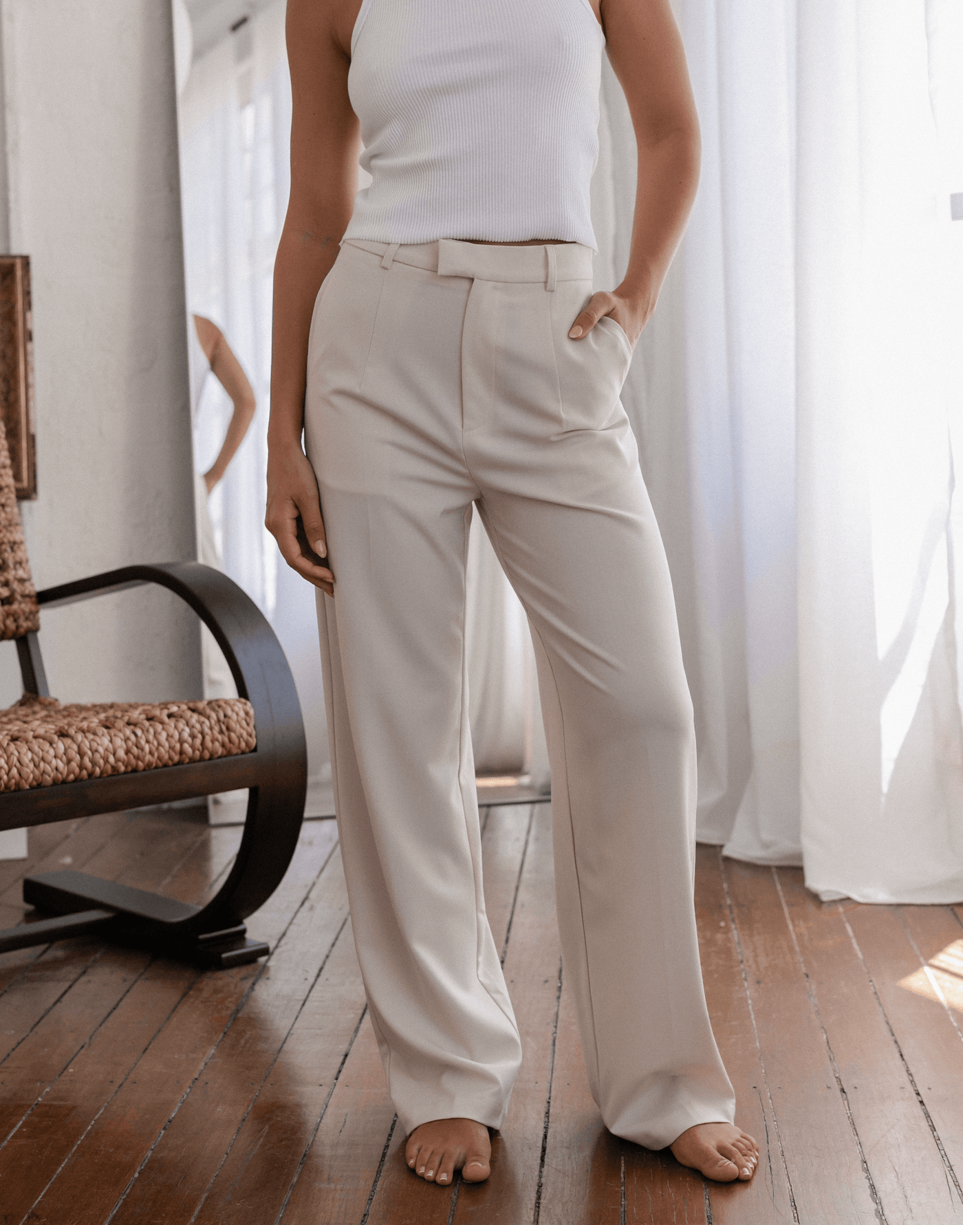 Dawnson Pants (Cream) - High Waisted Business Pants - Women's Pants - Charcoal Clothing