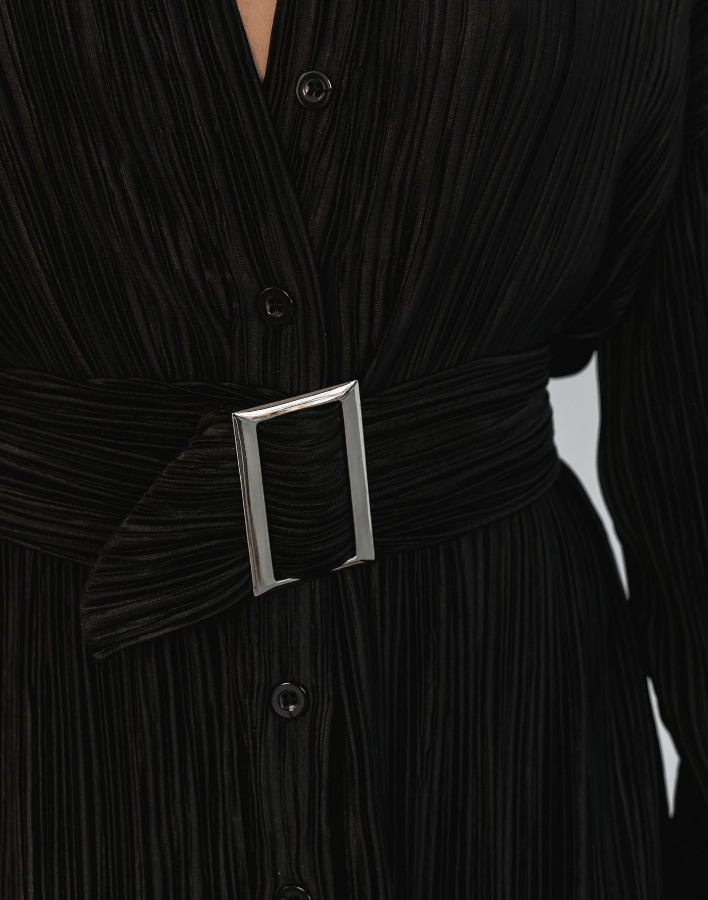 Heart Of Gold Mini Dress (Black) - Black Pleated Long Sleeve Mini Dress - Women's Dress - Charcoal Clothing