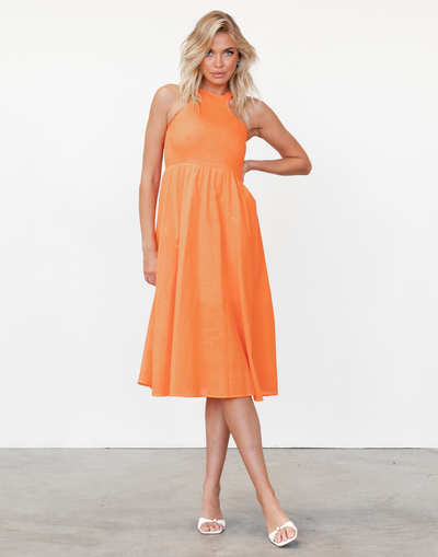 Thalia Midi Dress (Orange) - Halter Midi Dress - Women's Dress - Charcoal Clothing