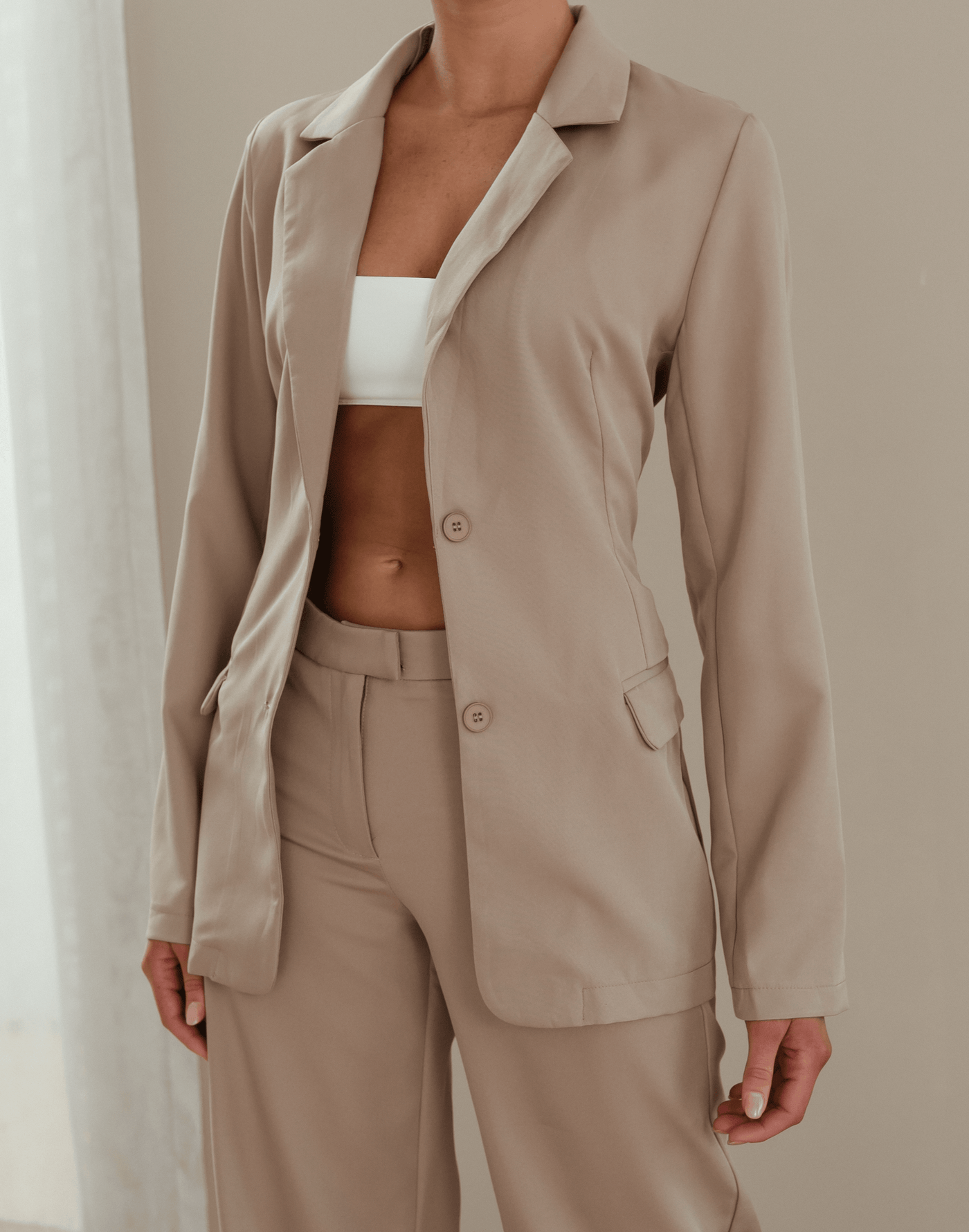 PRE ORDER: Xali Blazer (Mushroom) - Tie-up Back Blazer - Women's Outerwear - Charcoal Clothing