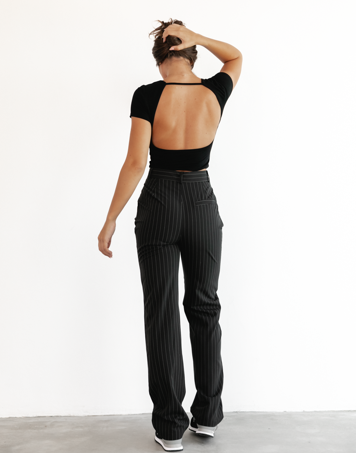 Alter Ego Pants - Black Pinstripe High Waisted Pants - Women's Pants - Charcoal Clothing