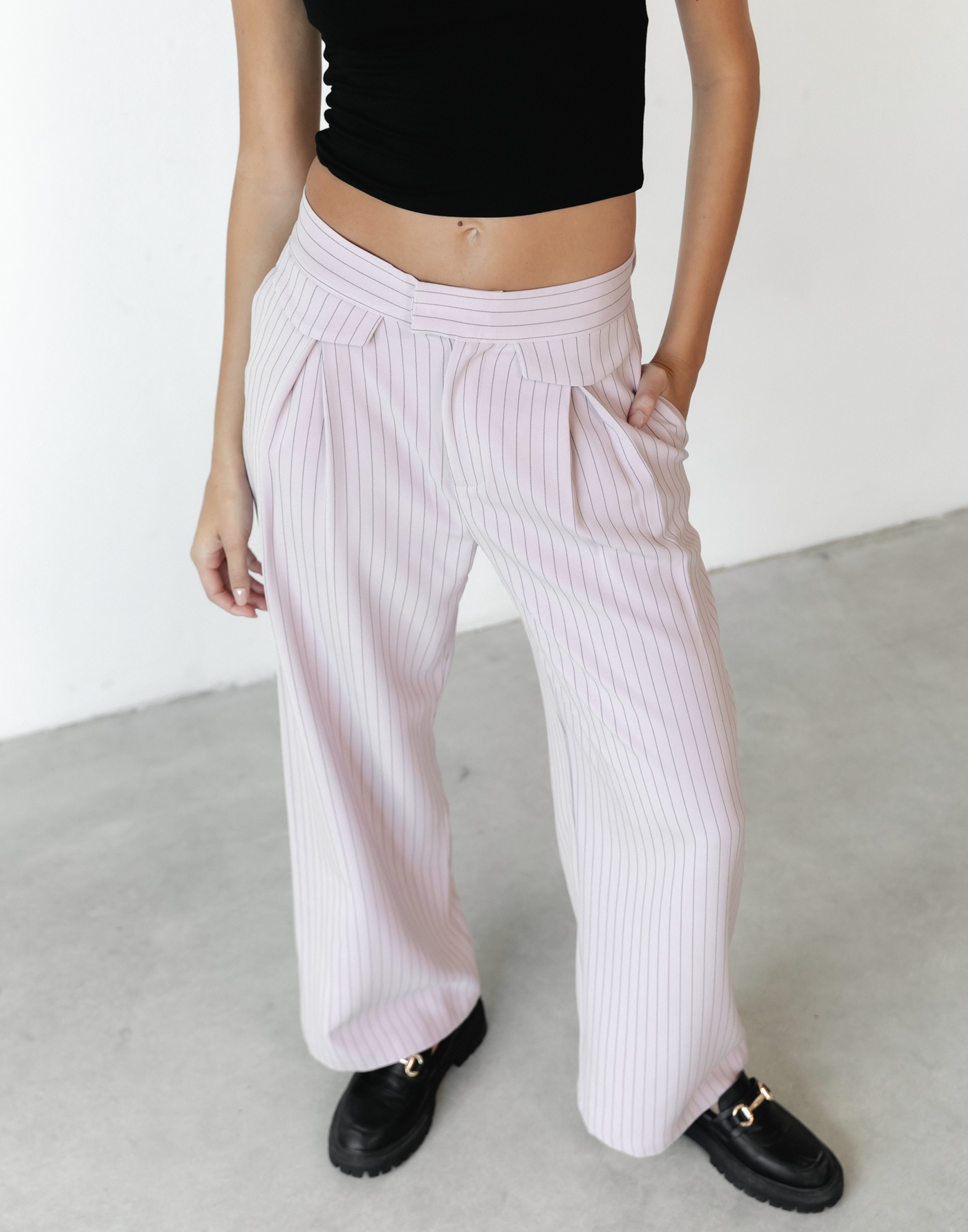 NYC Pant (Pink Pinstripe) -By Lioness – CHARCOAL