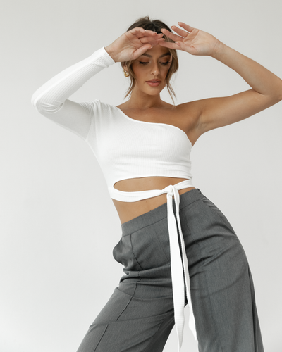 Samaya One Shoulder Top (White) - White One Shoulder Top - Women's Top - Charcoal Clothing