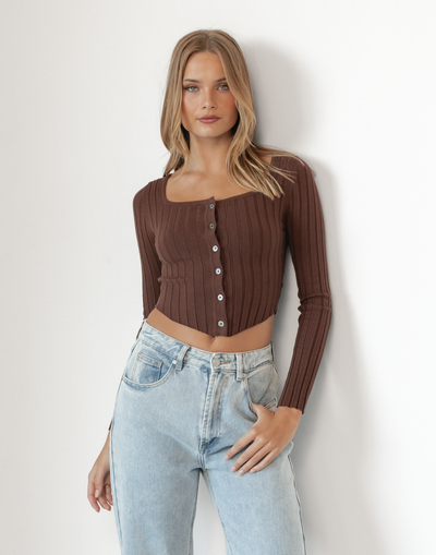 Mapel Long Sleeve Top (Brown) - Brown Long Sleeve Top - Women's Top - Charcoal Clothing