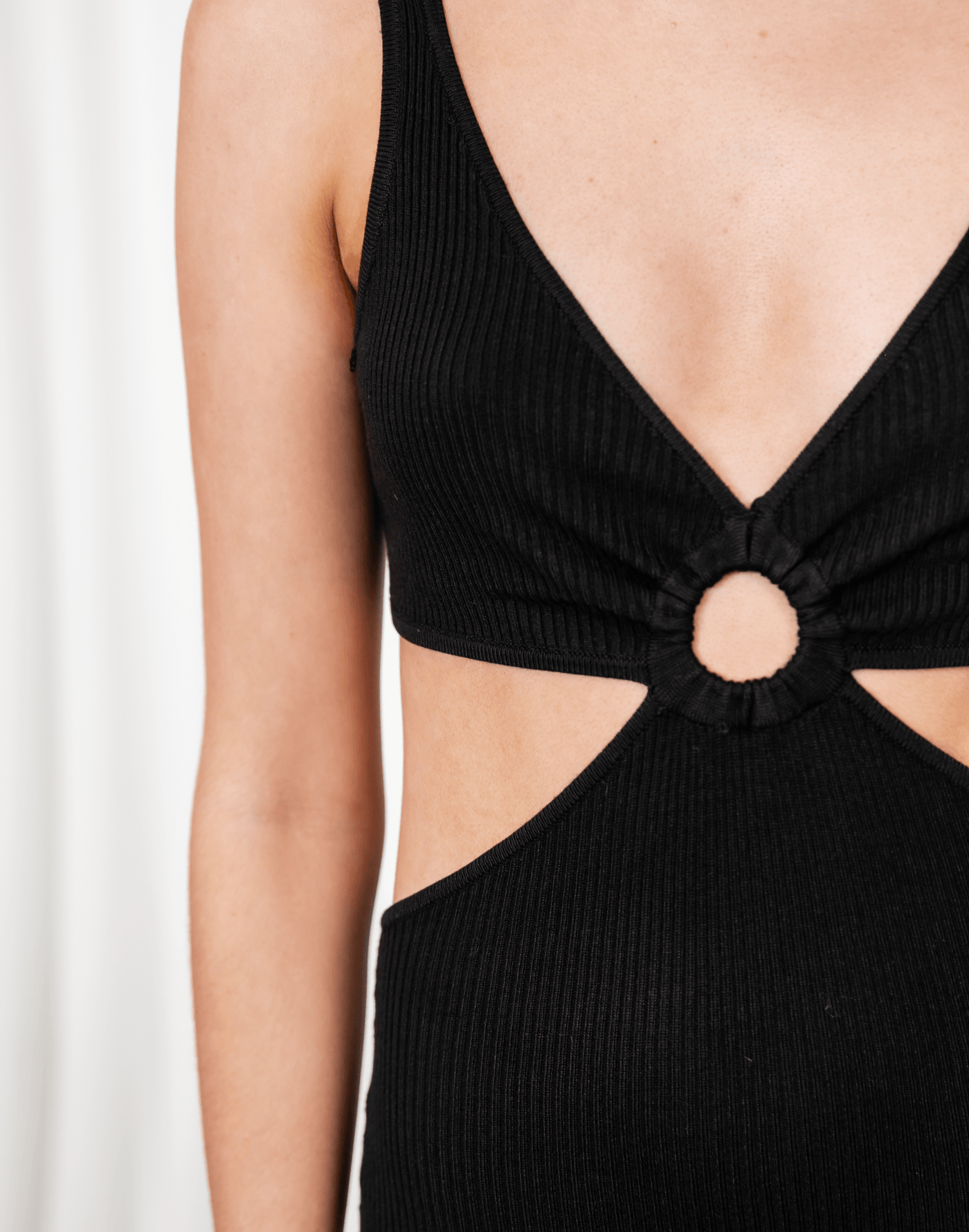 Zuri Mini Dress - Black Ribbed Cut Out Mini Dress - Women's Dress - Charcoal Clothing
