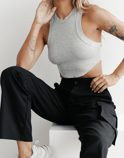 Hailee Tank Top (Grey) - Scoop Neck Ribbed Tank - Women's Top - Charcoal Clothing