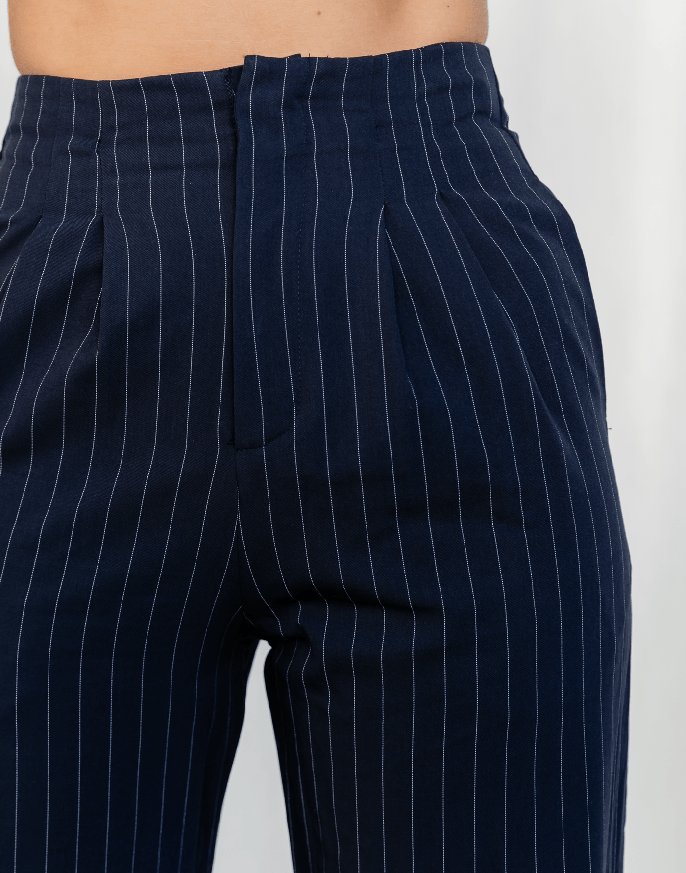 New Girl Pants (Navy Pinstripe) - Navy Blue Pinstripe High Waisted Pants - Women's Pants - Charcoal Clothing