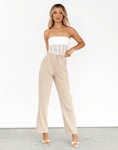 Shayla Pants (Beige) - Loose Fit Tailored Pant - Women's Pants - Charcoal Clothing